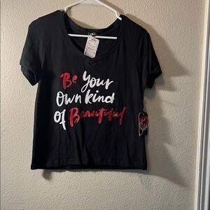 Empowering Black Tee with Red and White Script